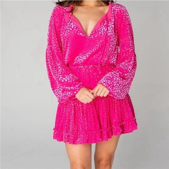 Buddy Love ZOZO Dress Pink Ruffled Bishop Sleeves cocktail party sundress Sz M - Picture 4 of 9